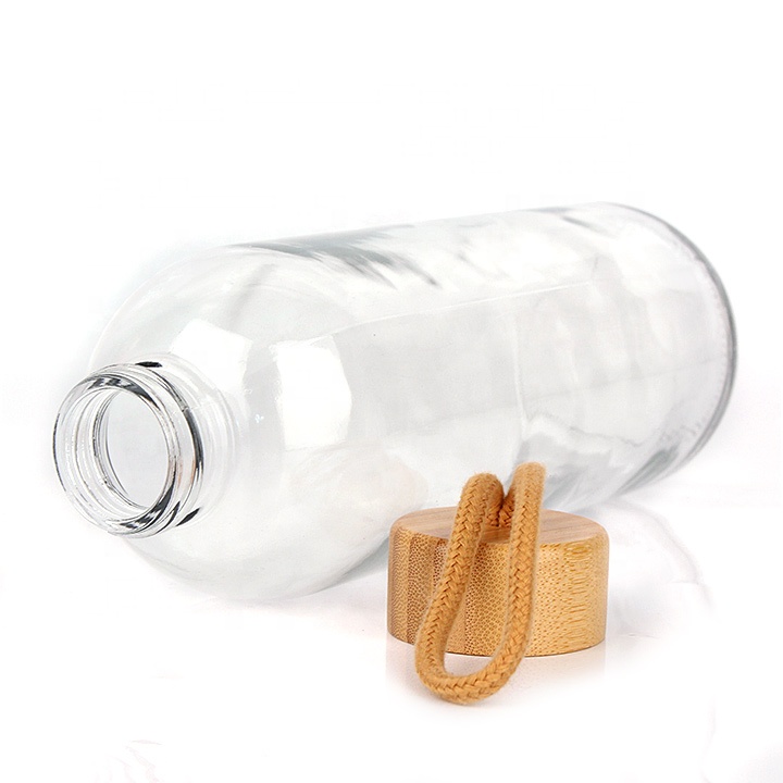 cylinder glass water bottle with bamboo lid 1000ml