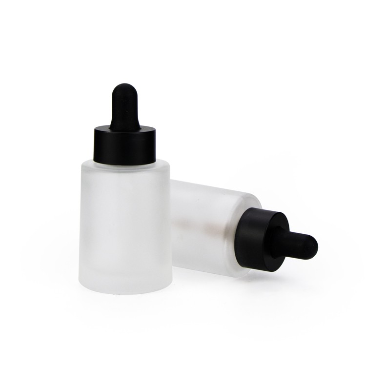 cylinder shape frosted matte 1 ounce glass bottle with dropper for cosmetics