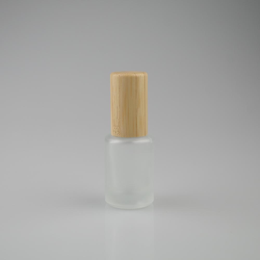 cylindrical empty UV gel nial polish bottle frosted glass bottle with bamboo cap and brush