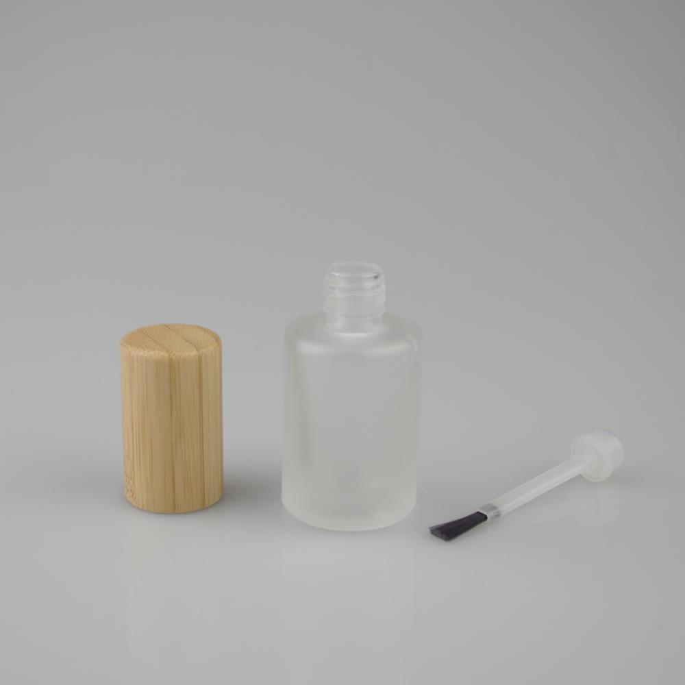 cylindrical empty UV gel nial polish bottle frosted glass bottle with bamboo cap and brush