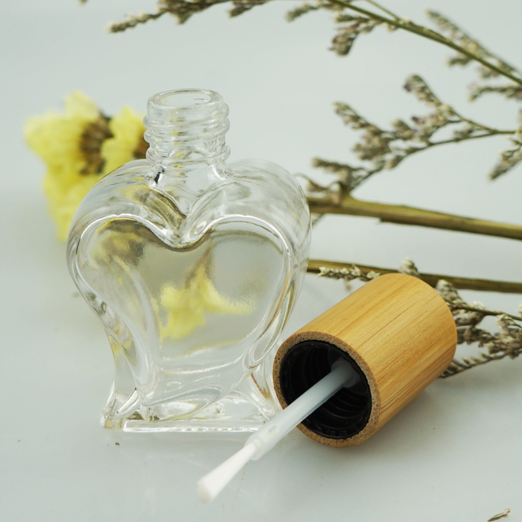 cylindrical empty UV gel nial polish bottle frosted glass bottle with bamboo cap and brush