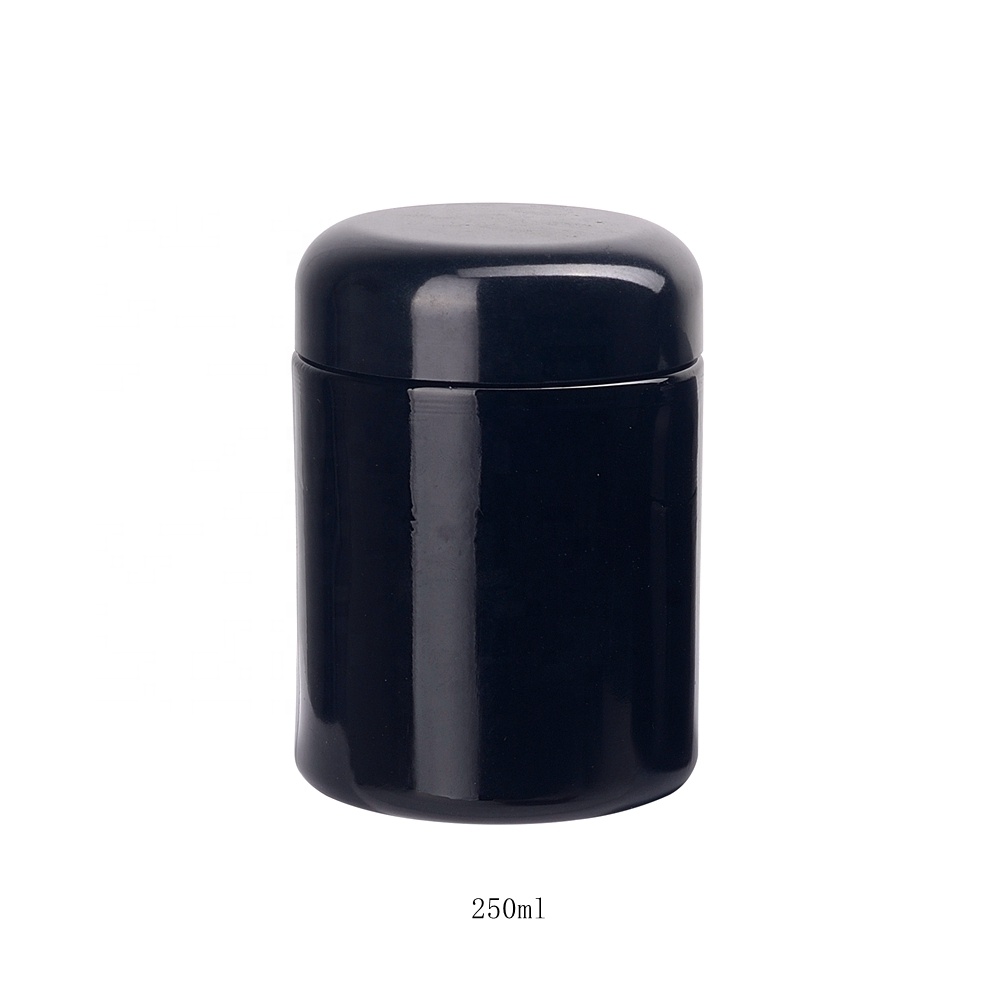 dark glass violet wild mouth big container 250ml large with plastic cap 8oz black glass jars 250g glass jar