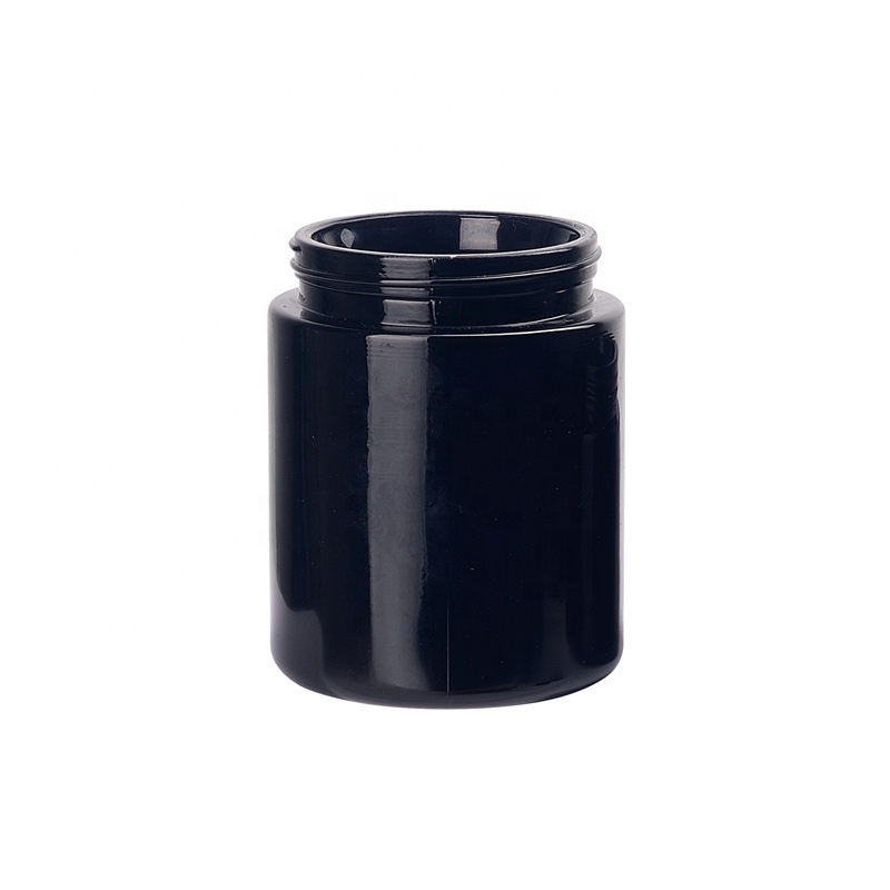 dark glass violet wild mouth big container 250ml large with plastic cap 8oz black glass jars 250g glass jar