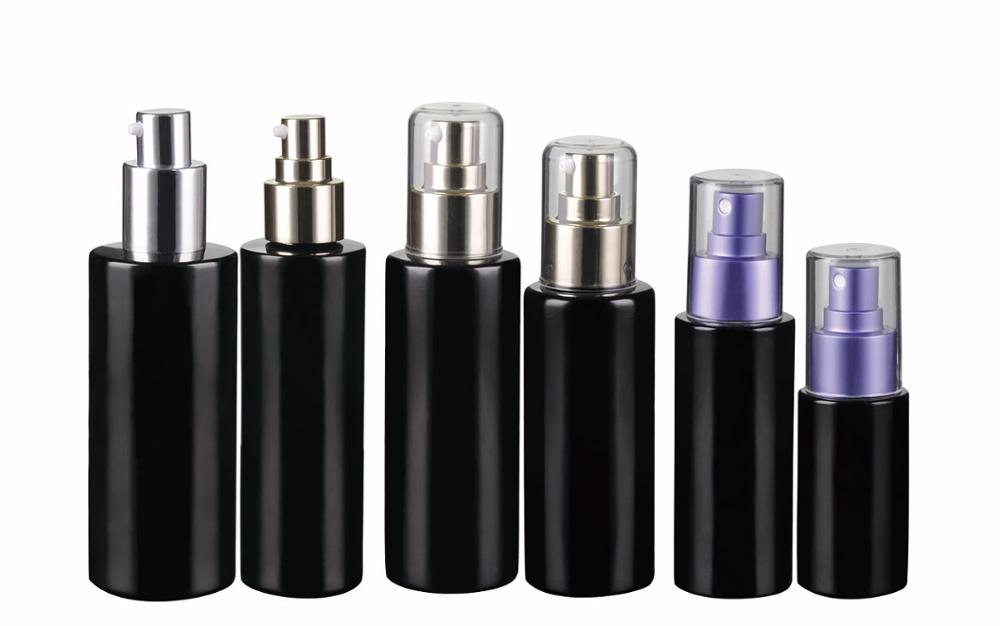dark violet glass bottle luxury airless cosmetic pump glass bottle with dropper 30ml,50ml,100ml,120ml airless spray glass bottle