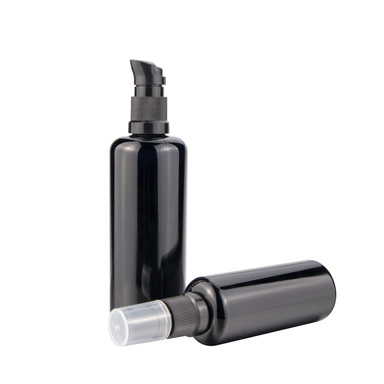 dark violet glass cosmetic jar and bottle,lotion bottle set, makeup cosmetic bottle matte black luxury cosmetic packaging