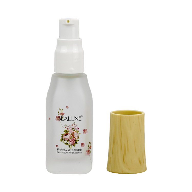 decal printing clear frosted glass 40ml 100ml 120ml face hair lotion pump bottle with slopping shoulder