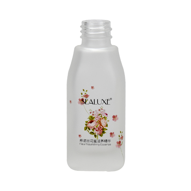decal printing clear frosted glass 40ml 100ml 120ml face hair lotion pump bottle with slopping shoulder