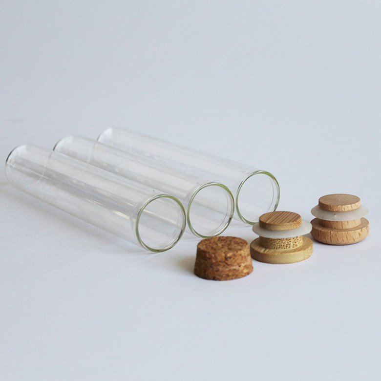 diameter 25mm 30mm skinny round clear tall glass tube jar with bamboo lid