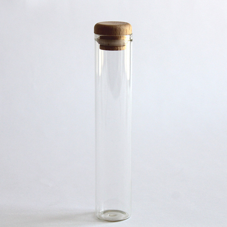 diameter 25mm 30mm skinny round clear tall glass tube jar with bamboo lid