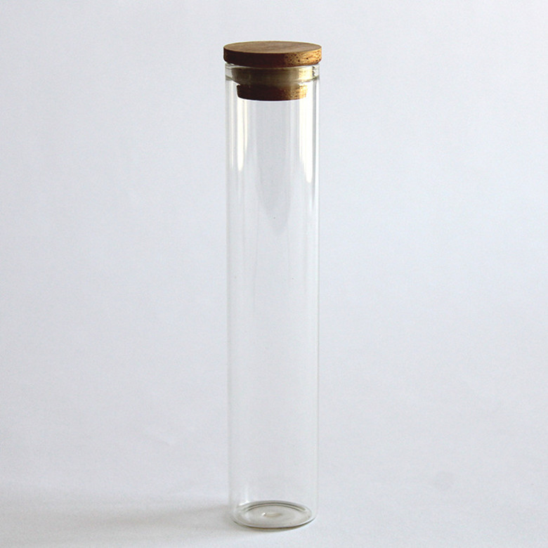 diameter 25mm 30mm skinny round clear tall glass tube jar with bamboo lid