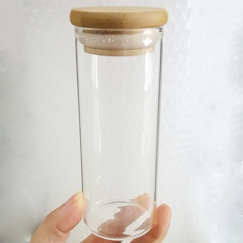 diameter 25mm 30mm skinny round clear tall glass tube jar with bamboo lid