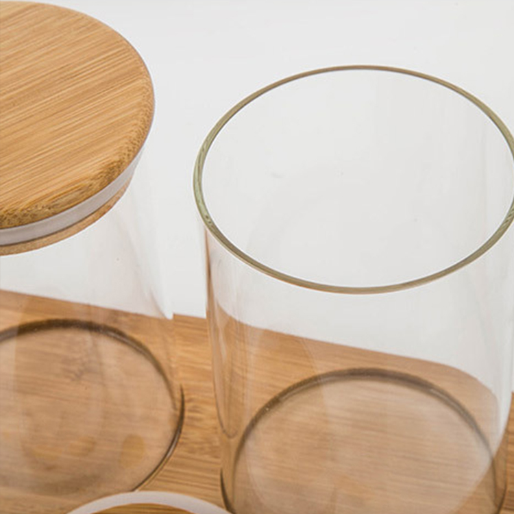 different size high borosilicate storage bottles candle glass jar with bamboo lid