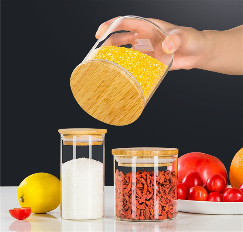 different size high borosilicate storage bottles candle glass jar with bamboo lid