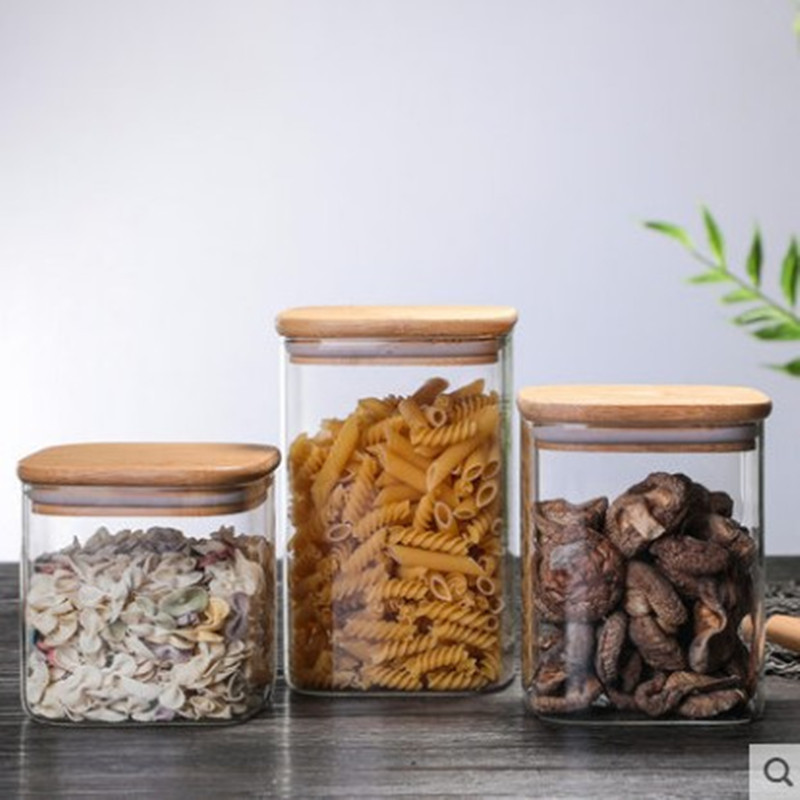 different size high borosilicate storage bottles glass jar with bamboo lid