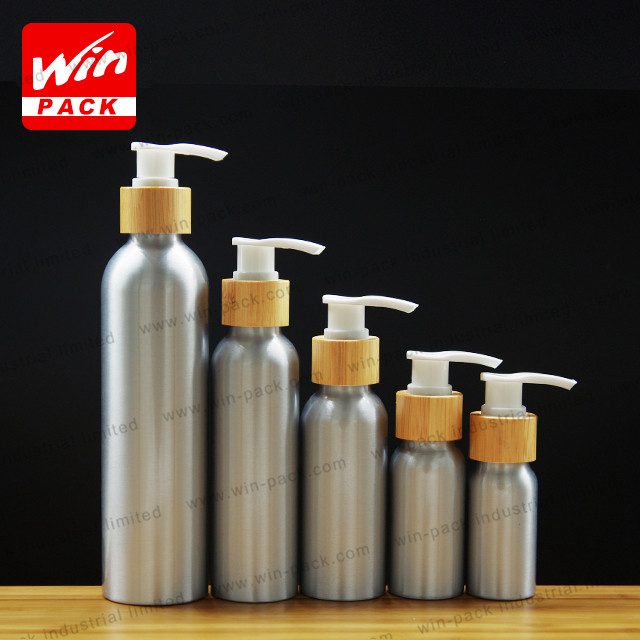 disposable cream aluminum bottle with bamboo lotion pump 100ml