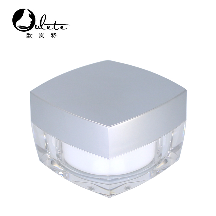 double wall square acrylic plastic jar for cosmetics with silver lid 15g 30g 50g available