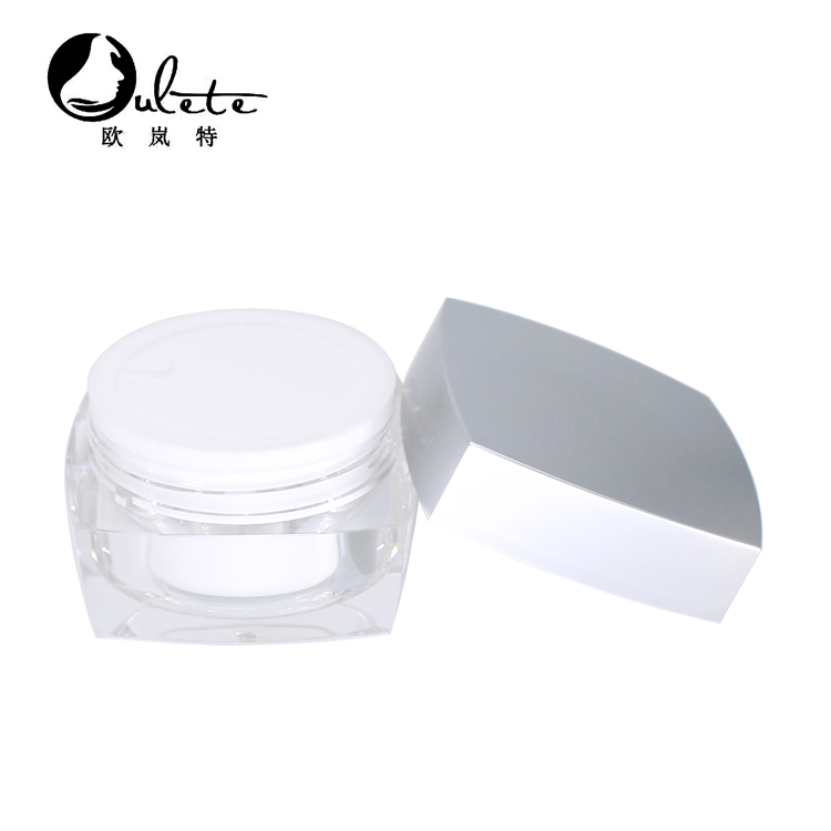 double wall square acrylic plastic jar for cosmetics with silver lid 15g 30g 50g available