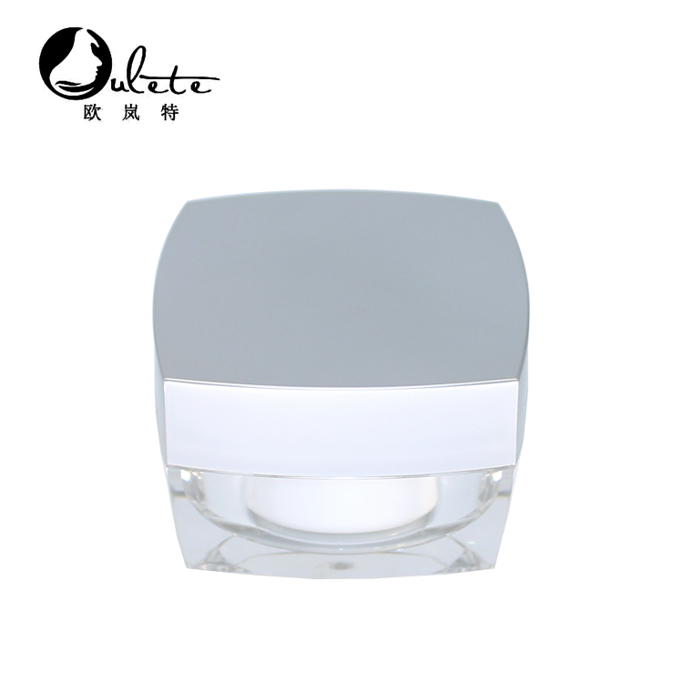 double wall square acrylic plastic jar for cosmetics with silver lid 15g 30g 50g available
