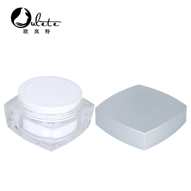 double wall square acrylic plastic jar for cosmetics with silver lid 15g 30g 50g available