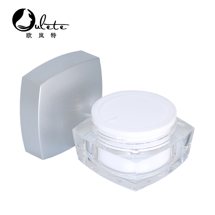 double wall square acrylic plastic jar for cosmetics with silver lid 15g 30g 50g available