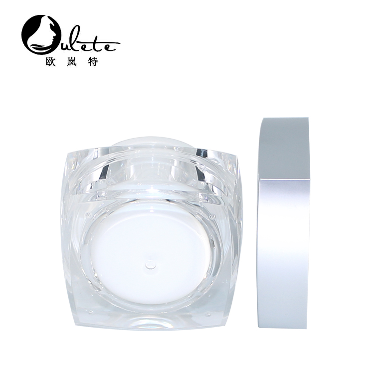double wall square acrylic plastic jar for cosmetics with silver lid 15g 30g 50g available