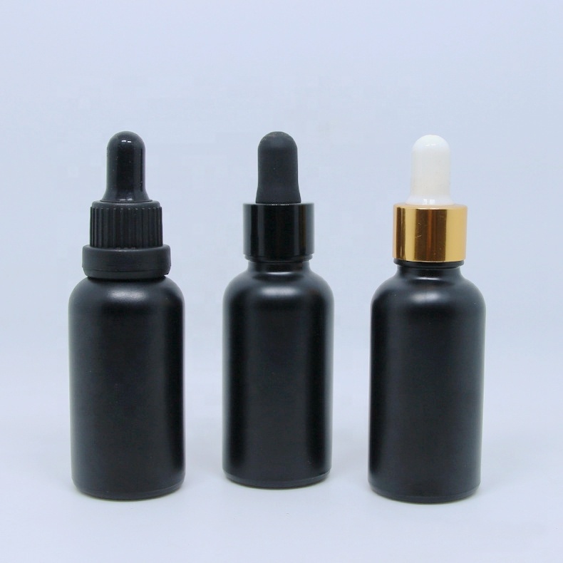 e-cigarette oil bottle painted matte black glass dropper 30ml child resistant matte black glass dropper bottles