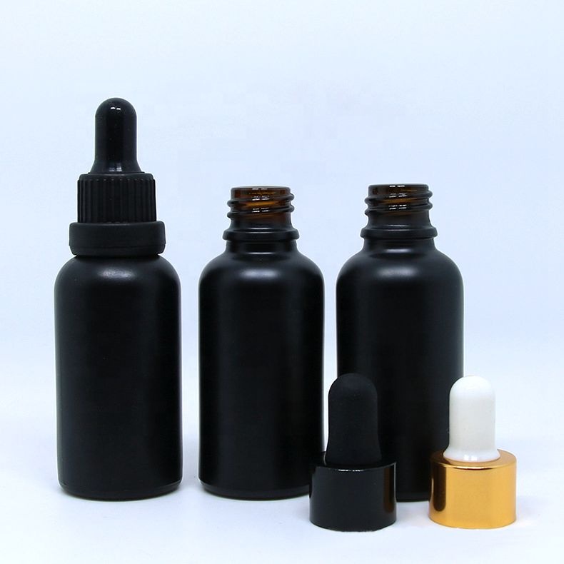 e-cigarette oil bottle painted matte black glass dropper 30ml child resistant matte black glass dropper bottles
