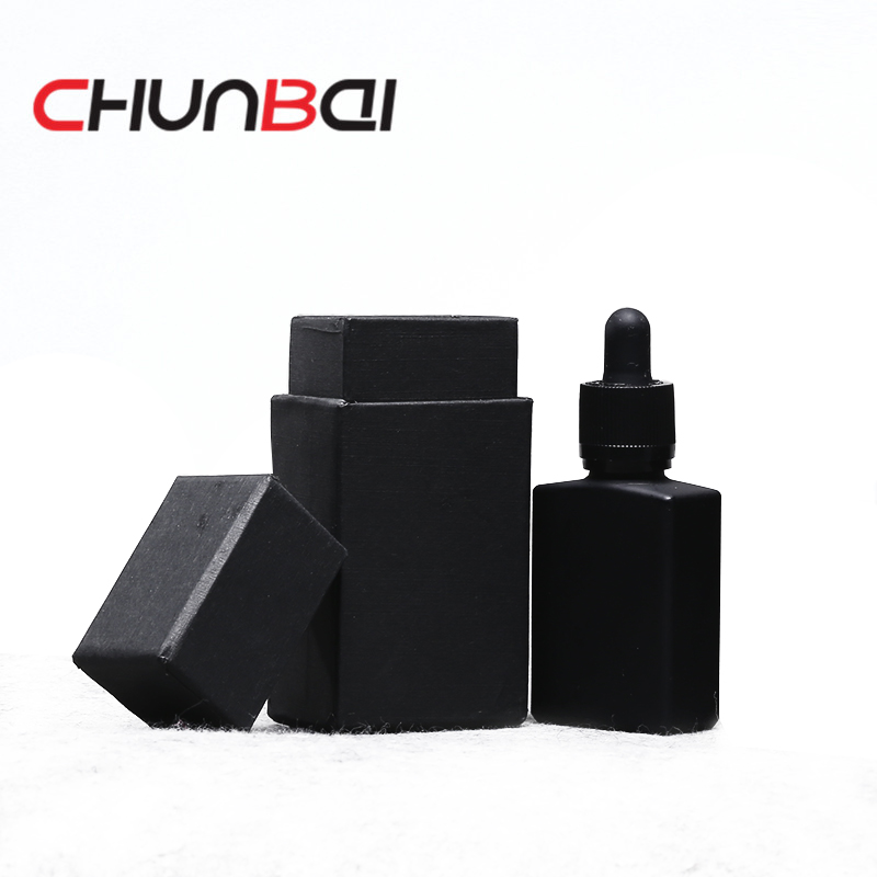 e liquid glass bottles 15ml 30ml 60ml matte black glass rectangular bottles with paper tube