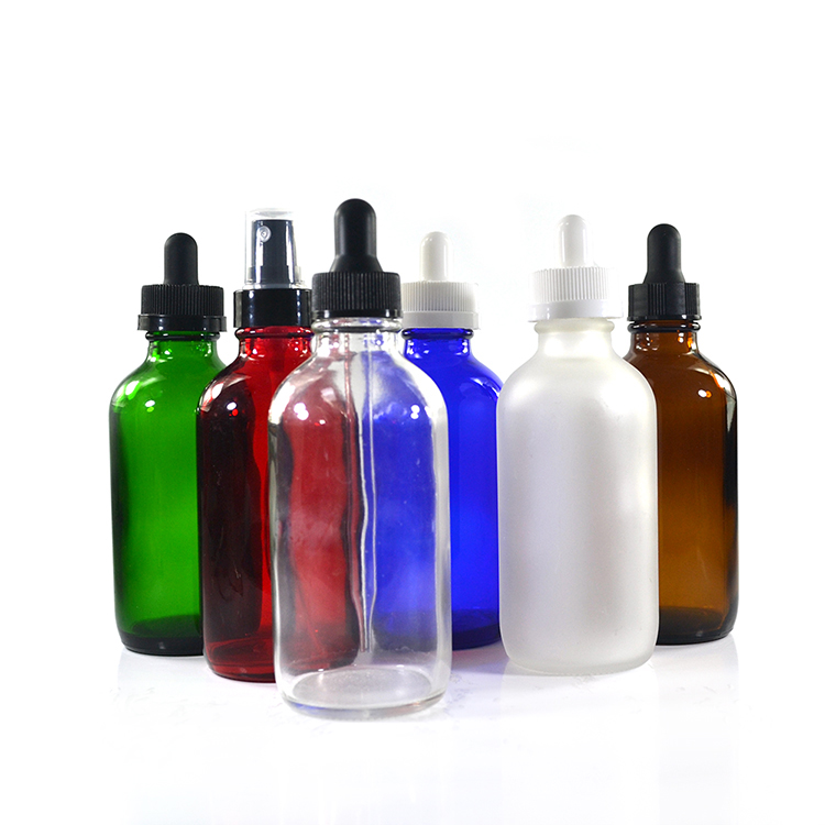 e liquid packing blue green amber 1oz 2oz 4oz customize e juice boston round glass dropper essential oil bottle