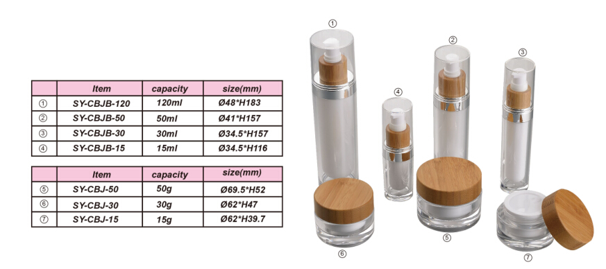 eco bamboo jar container round 30g/50g plastic acrylic cream jar and wooden jar lids