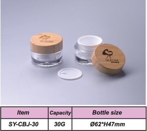 eco bamboo jar container round 30g/50g plastic acrylic cream jar and wooden jar lids