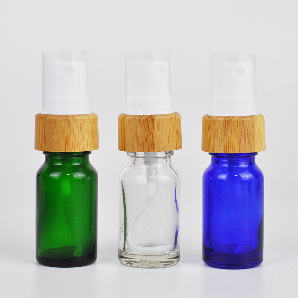 eco friendly 10ml 30ml 50ml 100ml clear amber wooden bamboo fine mist sprayer clear glass essential oil spray bottles