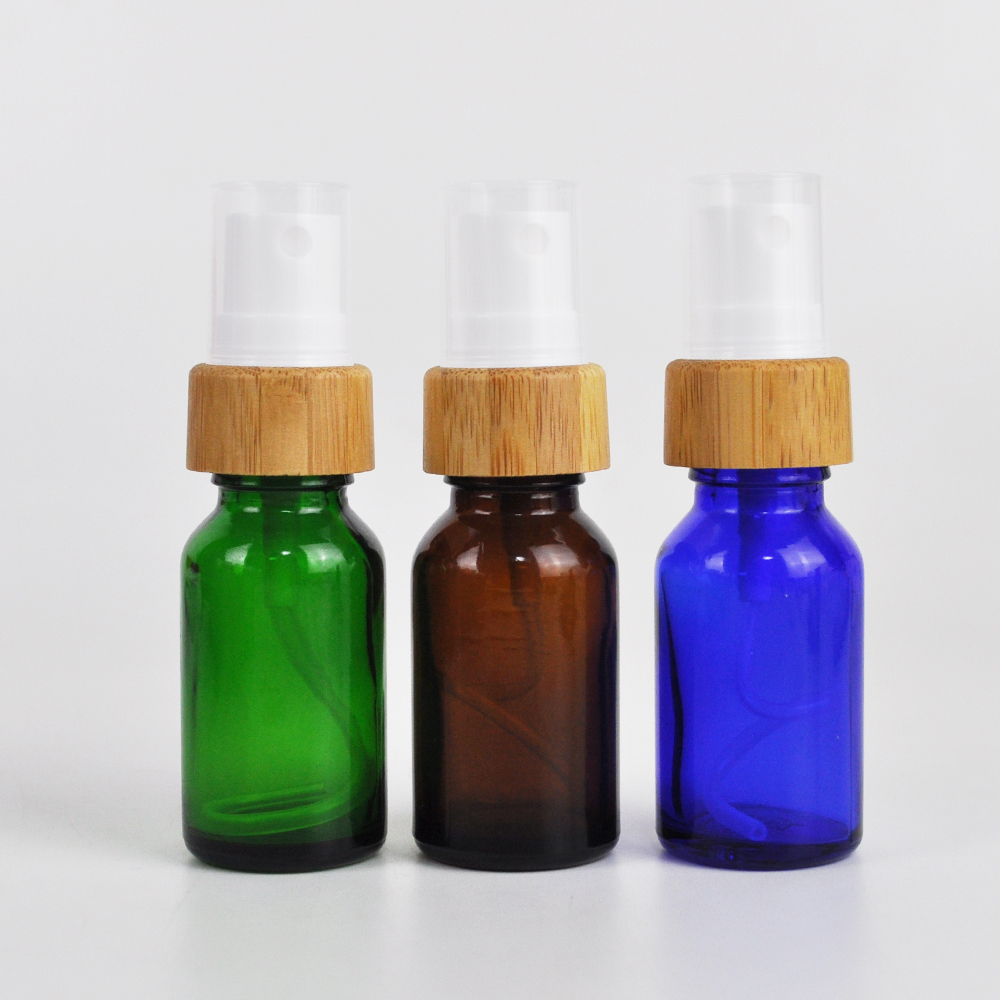 eco friendly 10ml 30ml 50ml 100ml clear amber wooden bamboo fine mist sprayer clear glass essential oil spray bottles