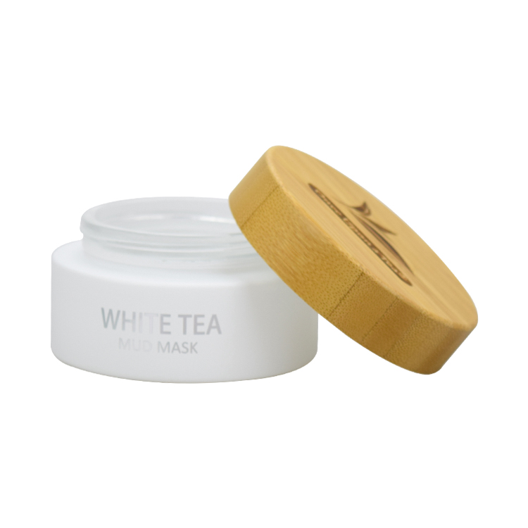 eco friendly 1oz 30ml 30g matte white glass cream jar with bamboo lid