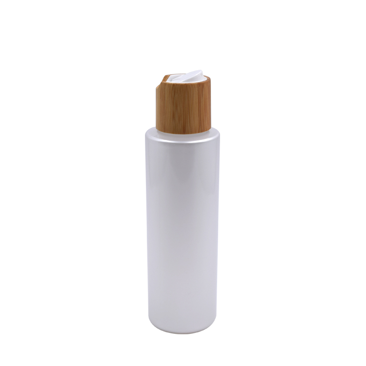 eco friendly 20-50ml cosmetic cream lotion white plastic bottle with bamboo cap