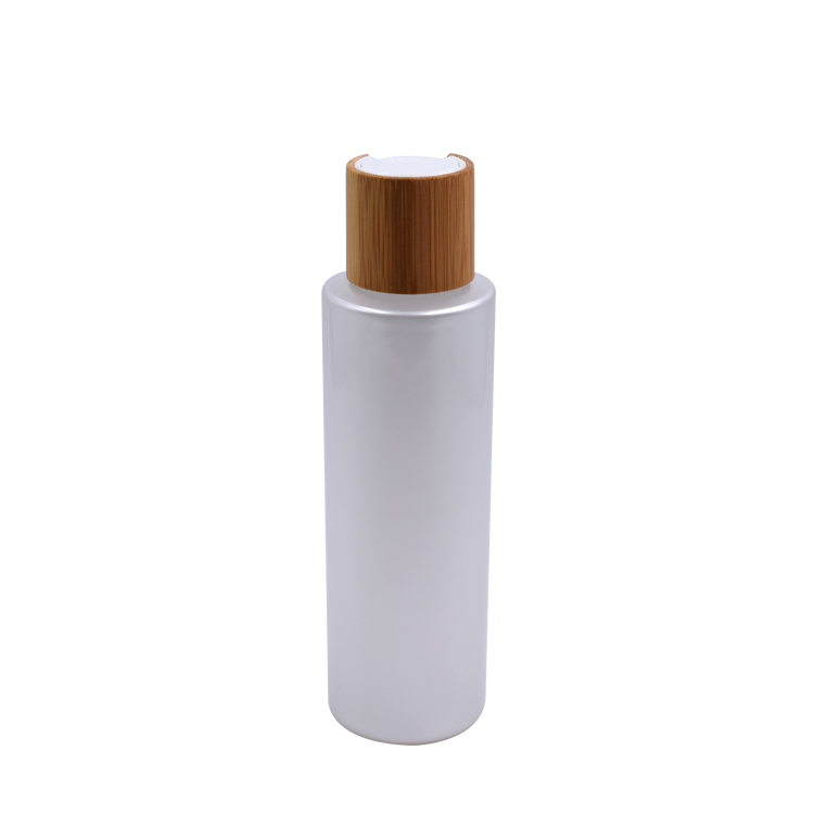 eco friendly 20-50ml cosmetic cream lotion white plastic bottle with bamboo cap