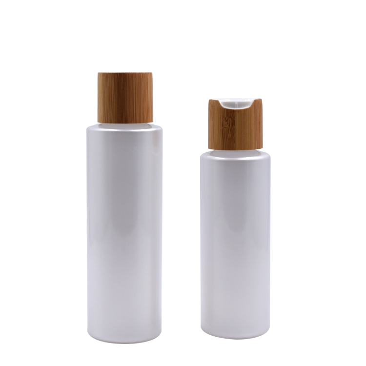 eco friendly 20-50ml cosmetic cream lotion white plastic bottle with bamboo cap
