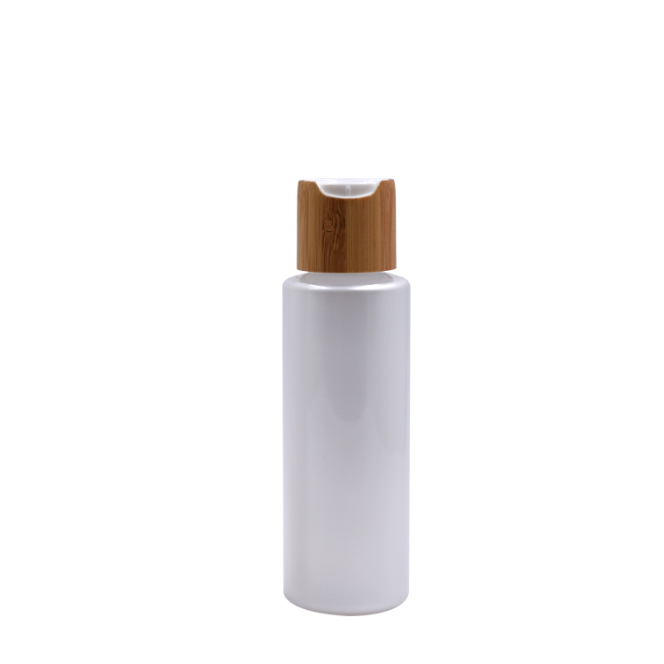 eco friendly 20-50ml cosmetic cream lotion white plastic bottle with bamboo cap