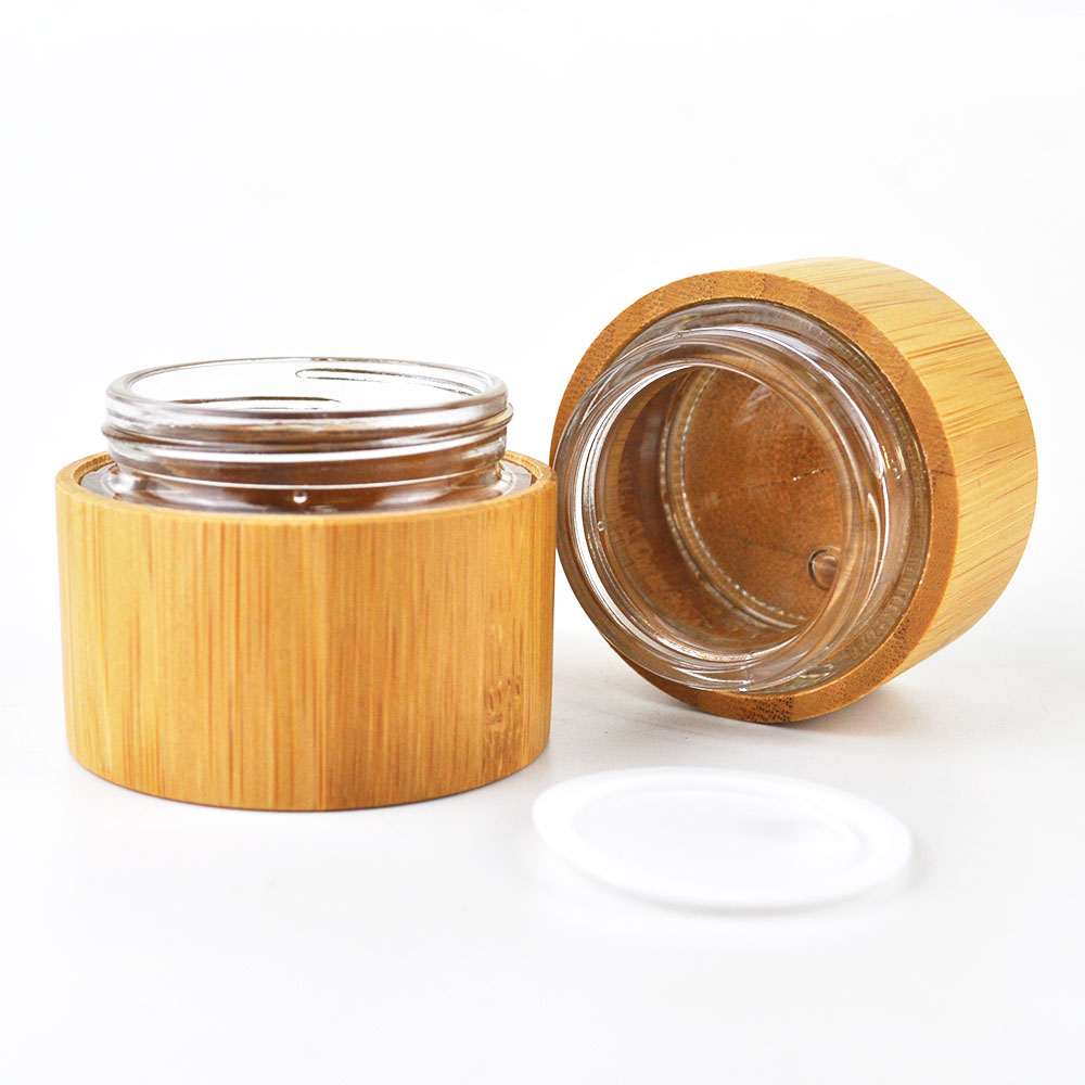 eco friendly 30g 50g glass liner wood bamboo cream jar for skincare cream packaging