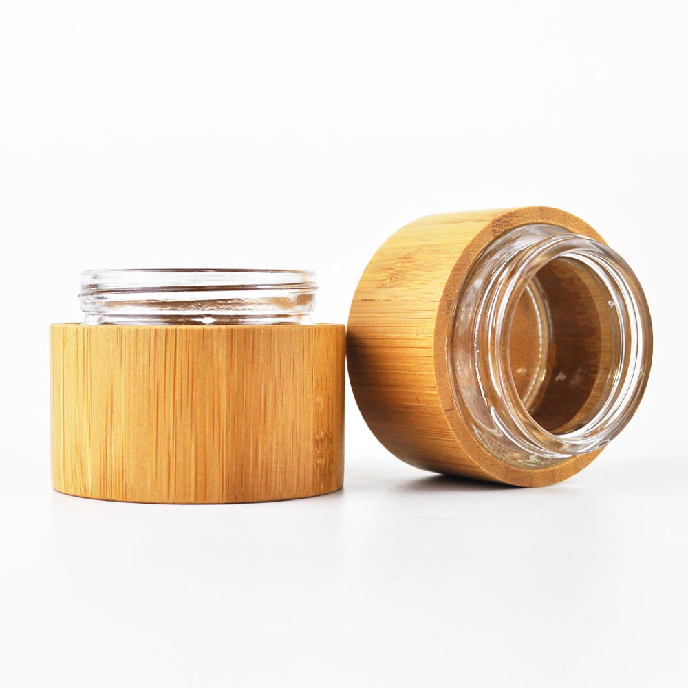 eco friendly 30g 50g glass liner wood bamboo cream jar for skincare cream packaging