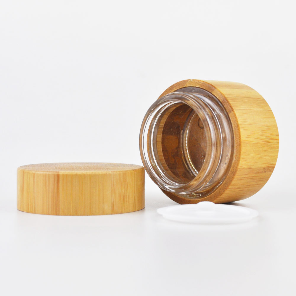 eco friendly 30g 50g glass liner wood bamboo cream jar for skincare cream packaging