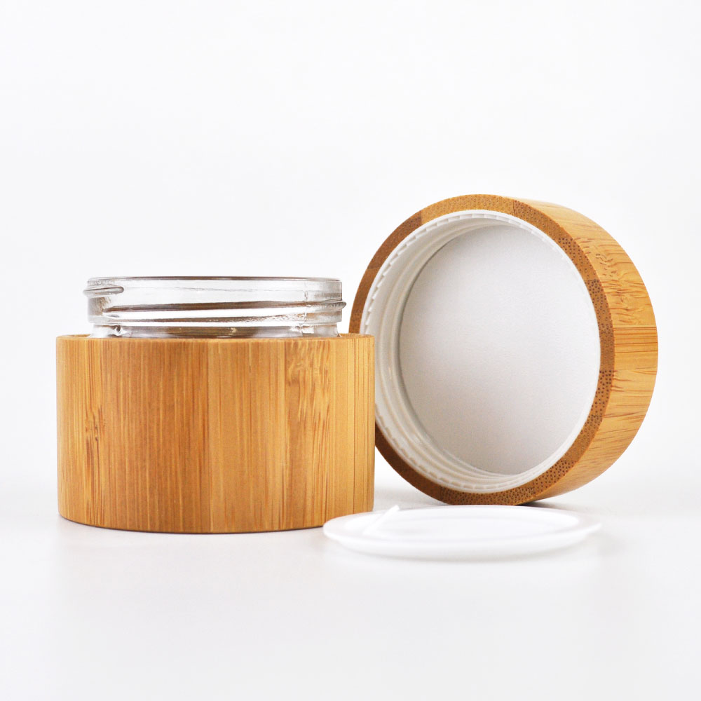 eco friendly 30g 50g glass liner wood bamboo cream jar for skincare cream packaging