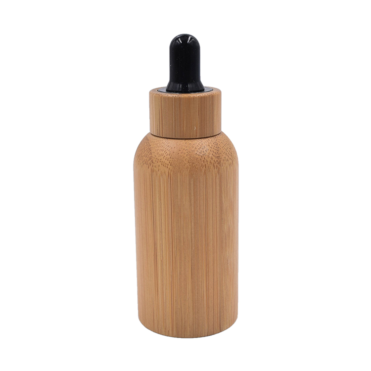 eco friendly 30ml 50ml bamboo amber glass essential oil  bottle with dropper