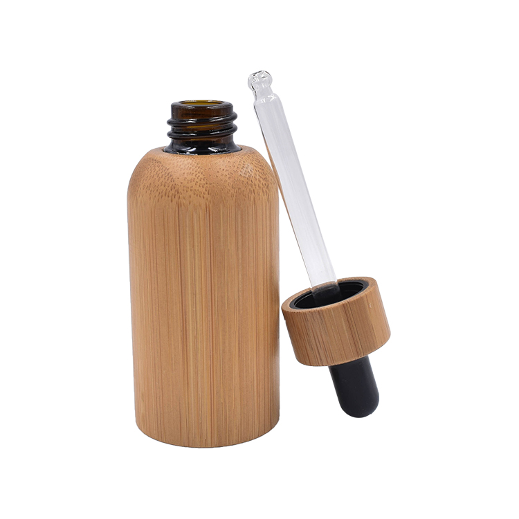eco friendly 30ml 50ml bamboo amber glass essential oil bottle with dropper