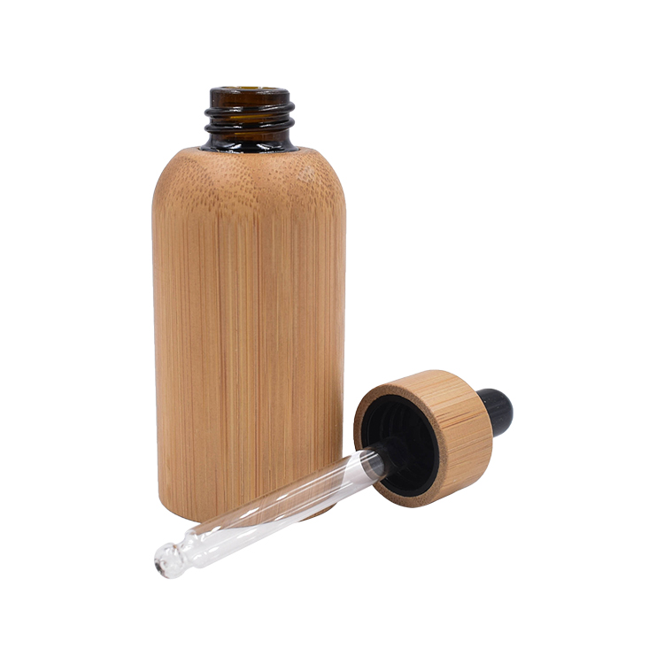 eco friendly 30ml 50ml bamboo amber glass essential oil bottle with dropper
