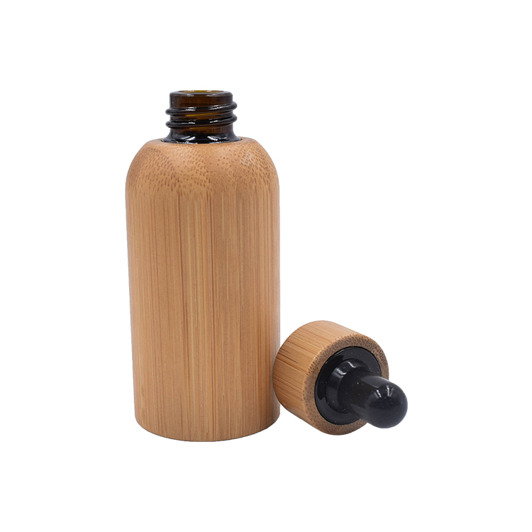eco friendly 30ml 50ml bamboo amber glass essential oil bottle with dropper
