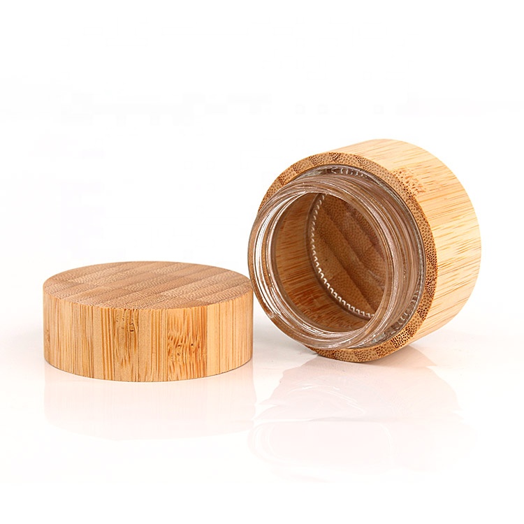 eco friendly 45ml 1.5oz round bamboo wood glass cosmetic cream container with bamboo lid