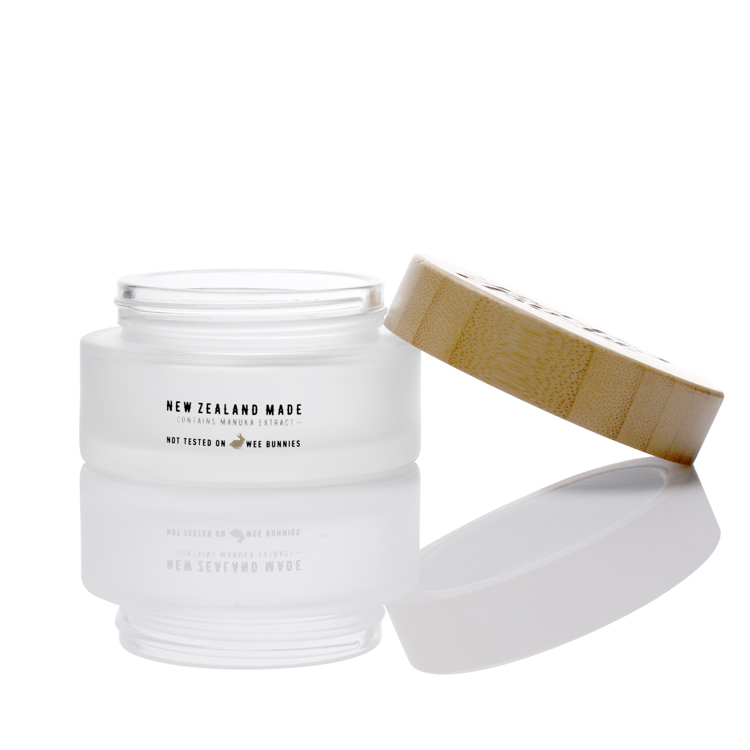 eco friendly 50g 100g  cosmetic packaging face cream frosted glass jar bamboo wood lid