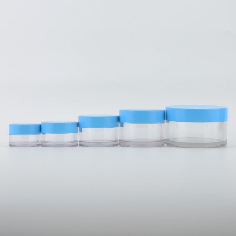 eco friendly PETG 10g 15g 30g 50g clear cosmetic jar with blue lid cream Jars for cosmetic packing