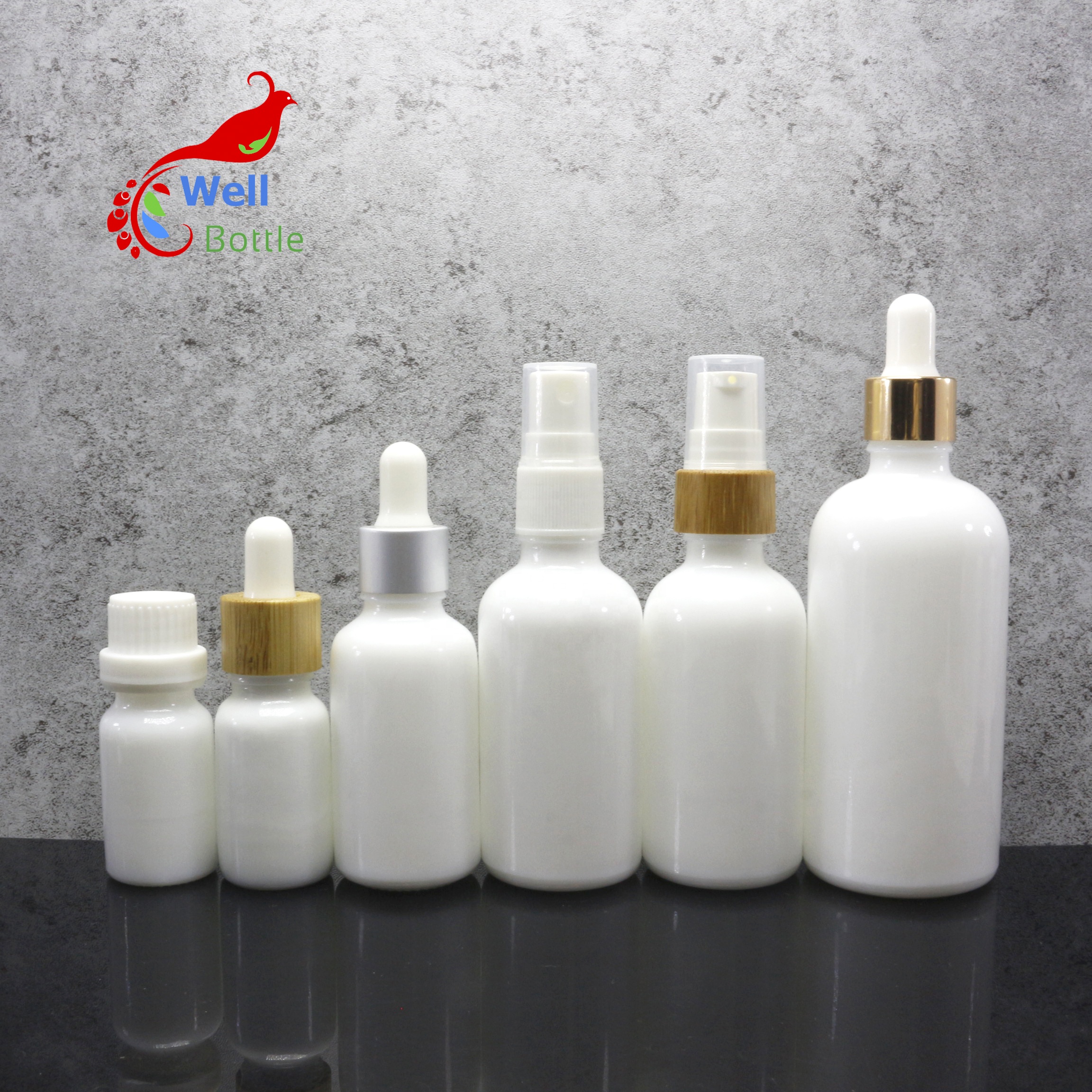 eco-friendly cosmetic container round white porcelain essential oil serum glass dropper pump spray bottle WP-115C
